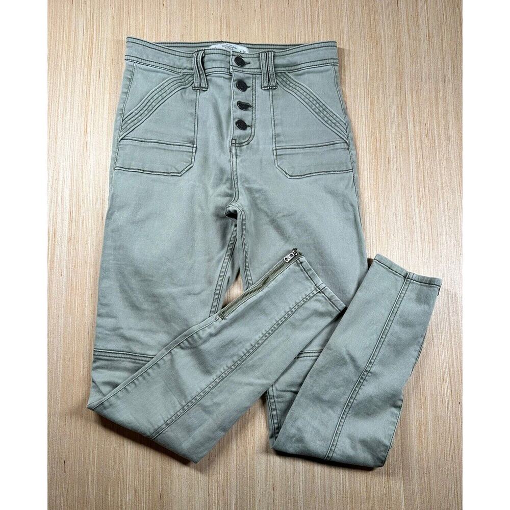 Abercrombie & Fitch High Rise Jeans Womens 26 (2) Cargo Olive Green Skinny